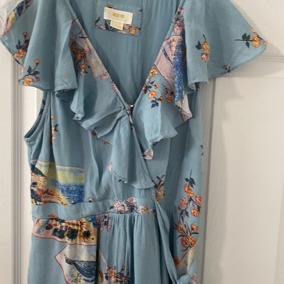 Anthropologie Maeve Floral Ruffle neckline faux Wrap Dress 8 100% viscose PTP 18 - Picture 5 of 10